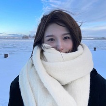 纯色加厚围巾女生2025秋冬新款韩版ins学生百搭披肩马海毛绒围脖