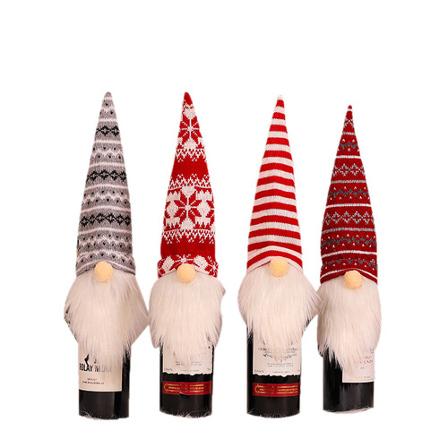 Christmas decoration bottle cover knitted scarf and hat red wine bottle cap snowman bottle sleeve restaurant decoration