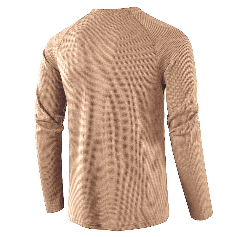 Mode Herren Langarm Henley T-Shirt Sport Casual Pullover Lose Tops Bluse Knopf Einfarbig Männer T-Shirts Unterhemden_voghion.com