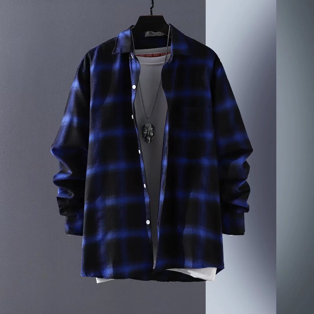 Entrega de una pieza camisa de manga larga para hombres Camisa a cuadros coreana Suministro de comercio exterior puesto abrigo moda juvenil