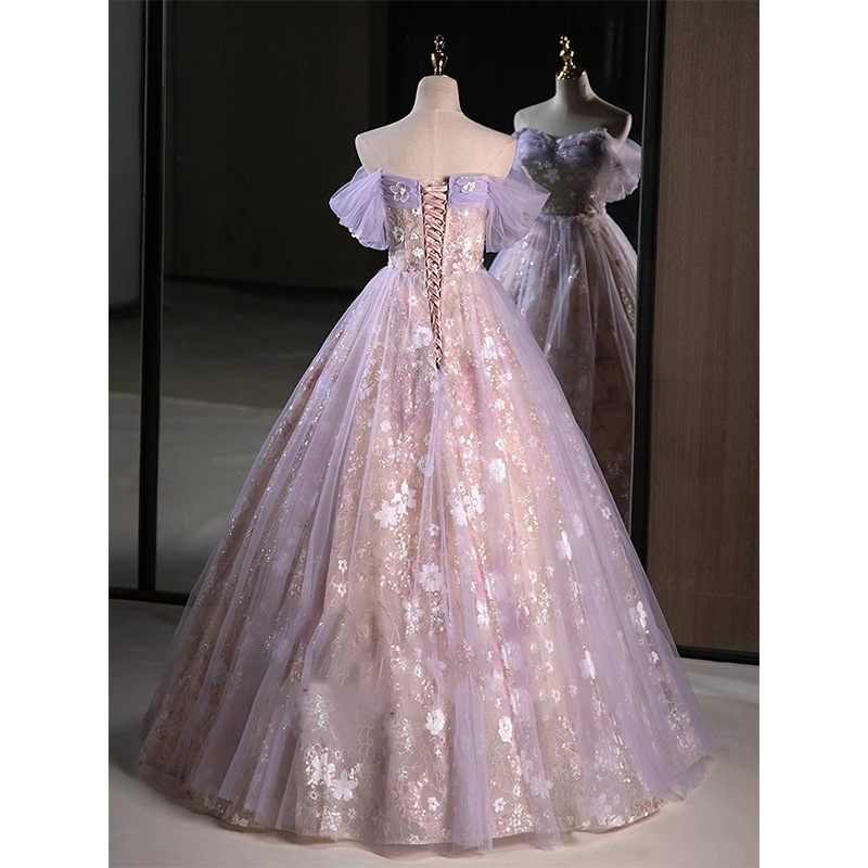 Vestido de noche femenino de alto nivel de música vocal estudiante bar mitzvah púrpura princesa fugitiva compromiso vestido brindis novia