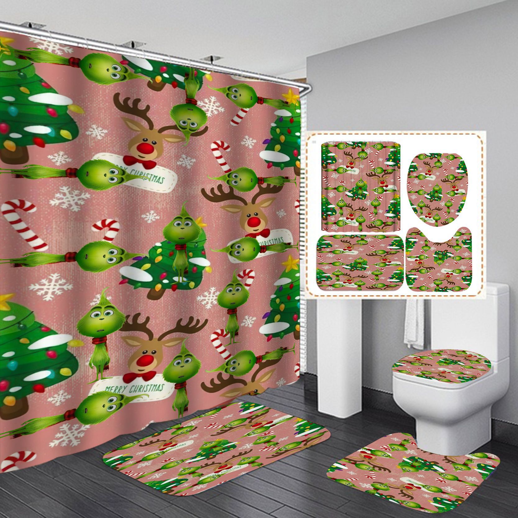 Cortina de ducha de baño americana transfronteriza Cortina de ducha de baño impermeable Cortina de ducha de Greenwich sin perforar suministro de cortina de ducha de impresión