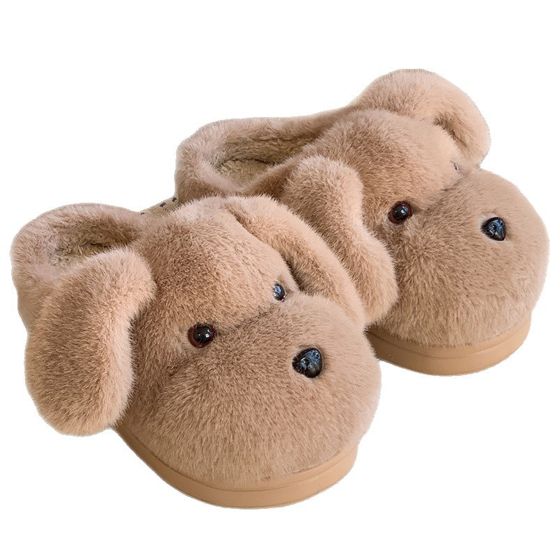 Zapatillas de lana de invierno para mujeres domésticas de dibujos animados para cachorros gruesos de peluche calentamiento antideslizante zapatillas de algodón grueso