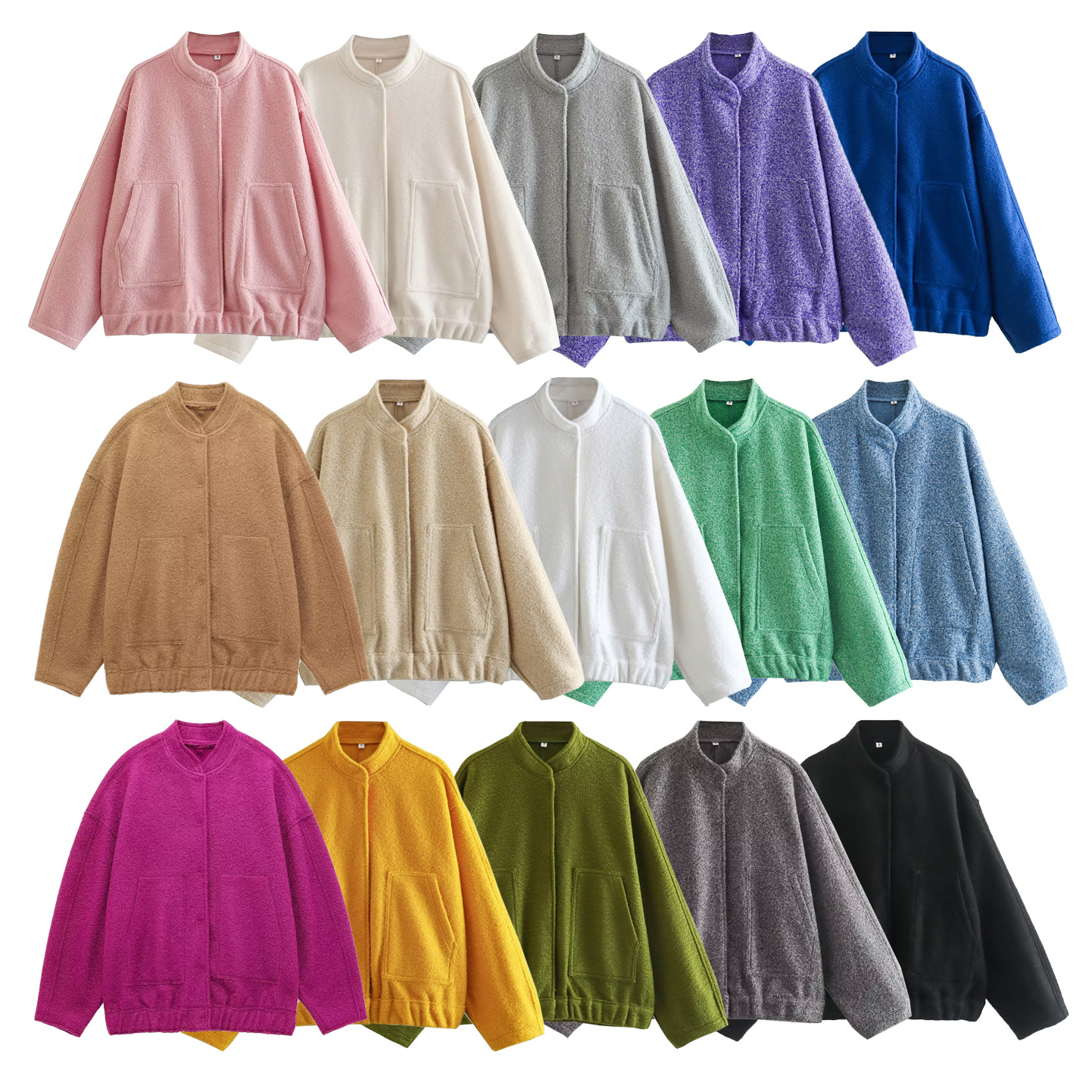 Multi-color wholesale European and American loose casual jackets, street style stand collar snap button jackets, casual tops