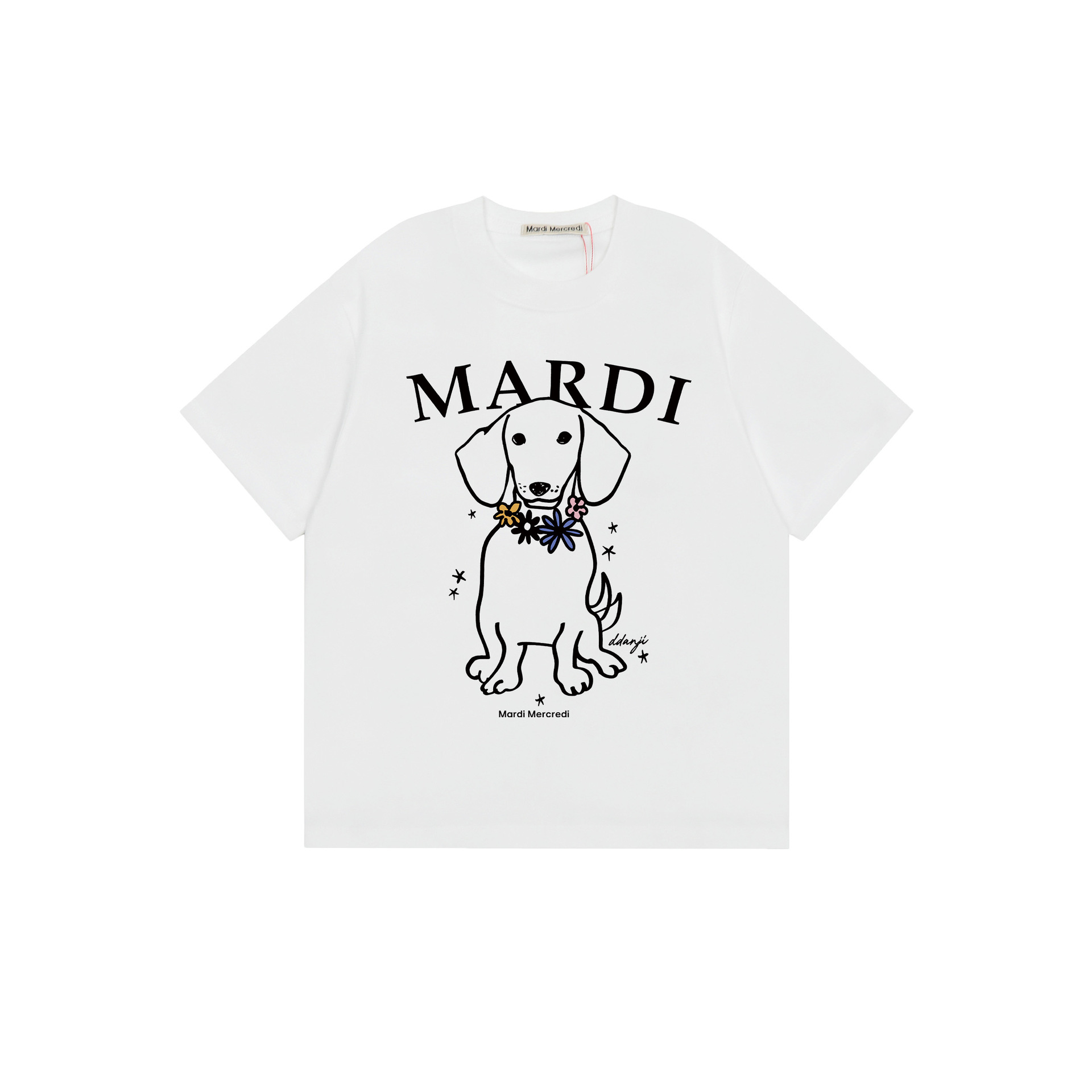 2025 新マルディ半袖右肩スリムフィットゴールドハイシルバー同スタイルデイジードックスフード犬 Tシャツホットガール着用
