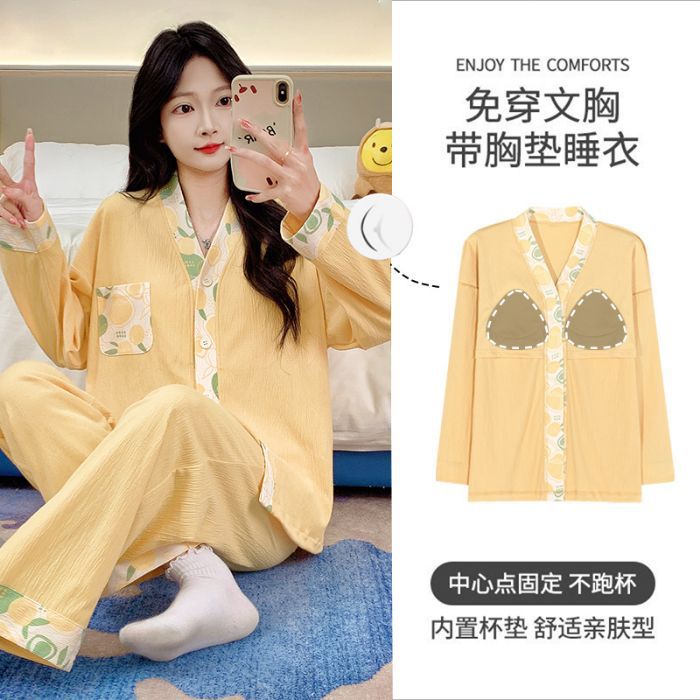 Al por mayor transfronterizo primavera y otoño nuevo algodón arrugado cardigán kimono corbata cojín de pecho pijama de manga larga ropa doméstica de dibujos animados de mujer