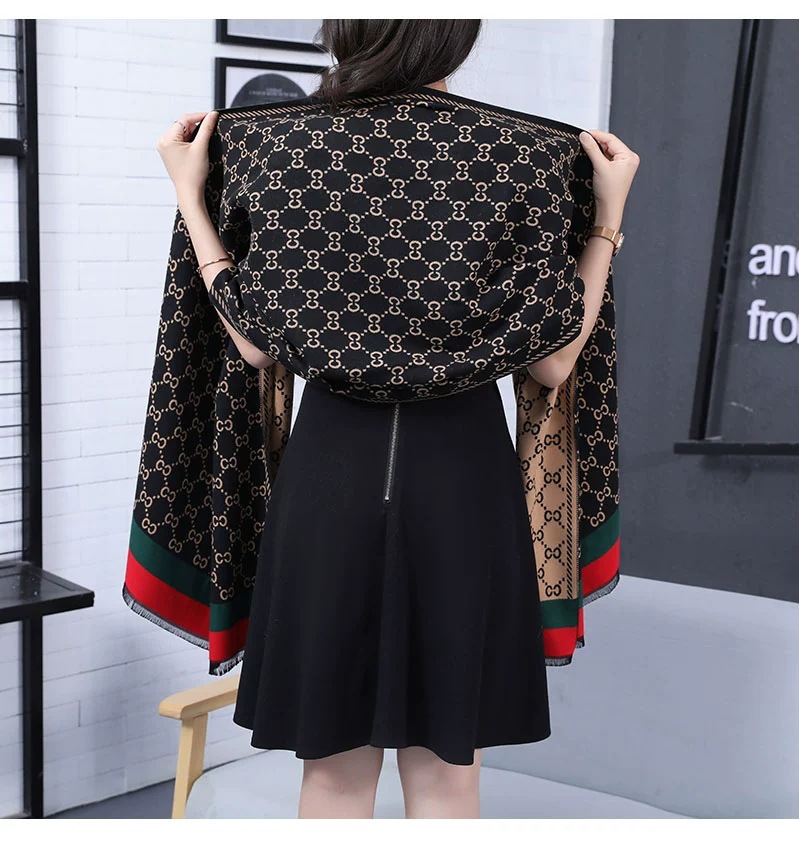 Live C Letter Dobbeltsidig Tykt Varmt Imitert Kasjmirskjerf Dame Kontor Aircondition Varmt Sjal_voghion.com