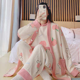 2024新款空气棉开衫月子服三件套厚秋冬产后孕妇睡衣哺乳家居服