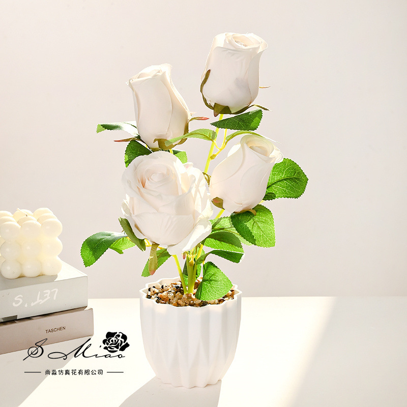 Flores falsas estilo pastoral rosa bonsai simulación flor de moda decoración creativa plantación verde artificial simulación maceta image 3