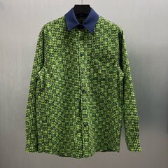 ビジネスカジュアル衝突色襟ダブルGジャカードレトロファッション男性折り襟長袖シャツmen shirt