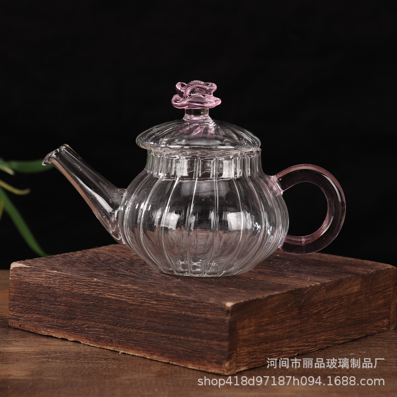 Tetera de vidrio transparente con alto contenido de borosilicato, tetera de burbujas, mini tetera de flores de pequeña capacidad para el hogar