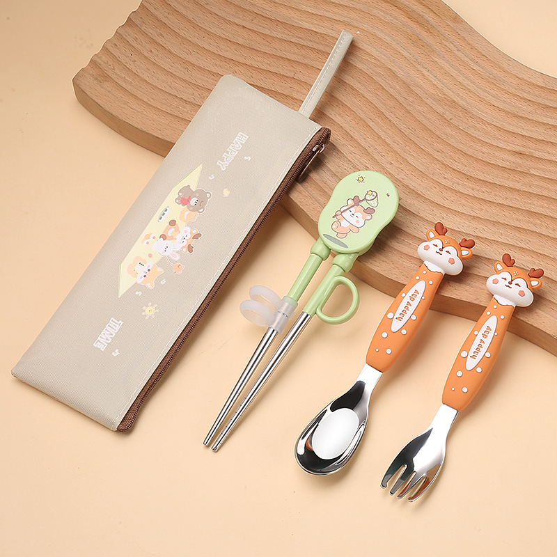 [꼬마사슴] 학습젓가락 + 주괴포크 + 주괴숟가락