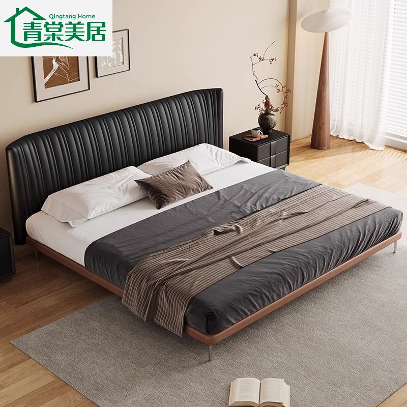 Medieval Style Shell Leather Bed Italian Minimalist Double Bed Light Luxury Home Leather Large Bed Solid Wood Soft Leather Bed Medieval Style Shell Leather Bed Italian Minimalist Double Bed Light Luxury Home Leather Large Bed Solid Wood Soft Leather Bed