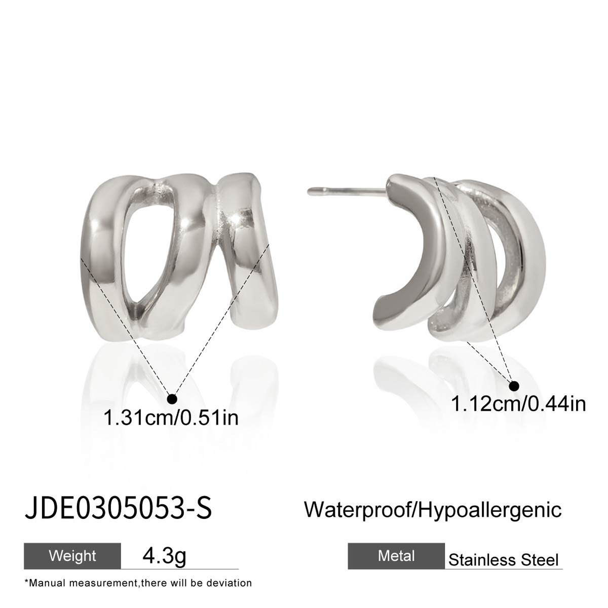 Jieding Cross-border oro 14K acero inoxidable tres capas aretes huecos de lujo ligero pendientes de alta gama joyería de acero de titanio europeo y americano mujeres
