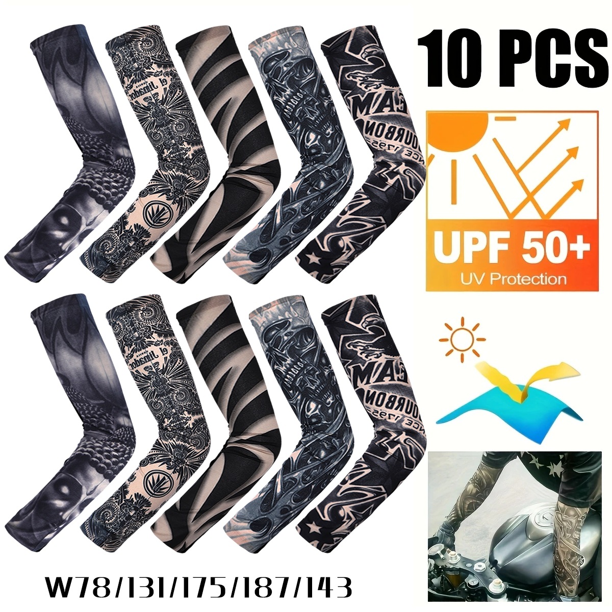 10-Piece Set of Seamless Floral Tattoo Arm Sleeves for Outdoor Cycling, Sun Protection Tattoo Sleeves, Cycling Tattoo Sleeves, Cross-Border
