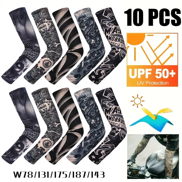 10-Piece Set of Seamless Floral Tattoo Arm Sleeves for Outdoor Cycling, Sun Protection Tattoo Sleeves, Cycling Tattoo Sleeves, Cross-Border