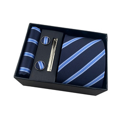 2022 New Men's Business Tie Square Scarf Gift Box Striped Plain Suit Shirt Tie Black Gift Box Set