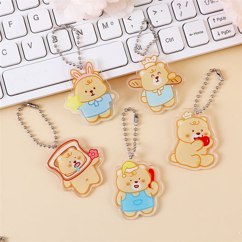 漫画クリームイエローベアアクリルペンダントかわいいキーホルダーウェーブビーズチェーン小さなペンダントスクールバッグペンダントジュエリー|undefined