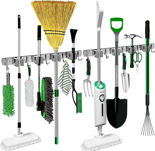 Stainless steel broom holder without drilling, bathroom broom rack, wall-mounted broom hook, 304 thick broom hook