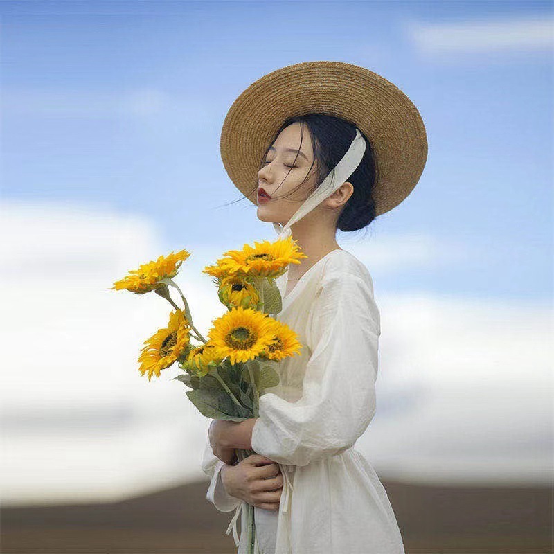 模造植毛棒単枝3頭ヒマワリ造花シンプル現代家庭装飾人工太陽花|undefined