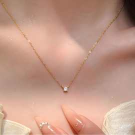 S925纯银18K经典四爪单钻锁骨链项链日韩版女款热销简约气质项链