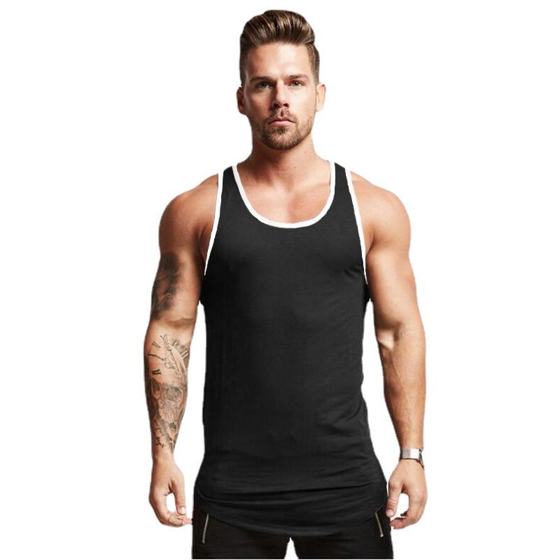 Comercio exterior Tablero ligero hombres de excavación profunda culturismo Chaleco de fitness de verano de los hombres color sólido entrenamiento integral Camiseta deportiva de fondo Algodón