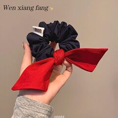 韩系红色蝴蝶结牛仔大肠发圈女高级感丸子头发饰扎头发百搭头绳潮