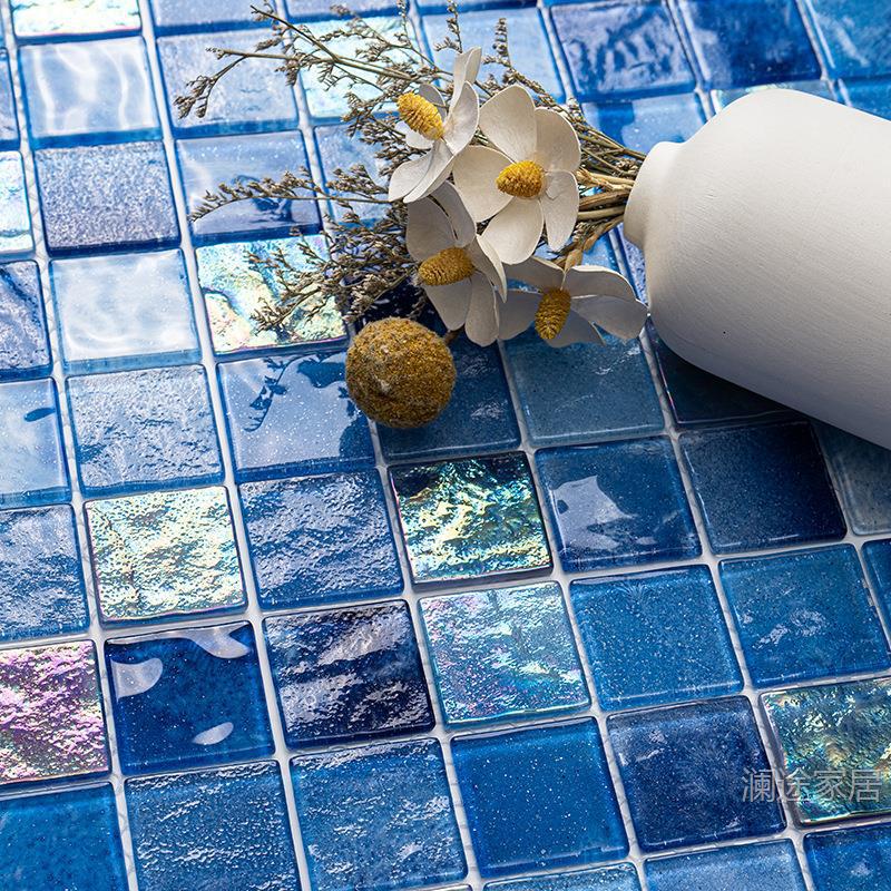 Blue Crystal Glass Mosaic Tiles Bathroom Bathroom Balcony Background Wall Coffee Shop Kitchen Wall Tile Stickers