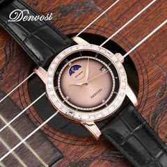 丹弗士時尚復古女款日曆鋯石日月星辰夜光手錶女士腕錶廠家批發