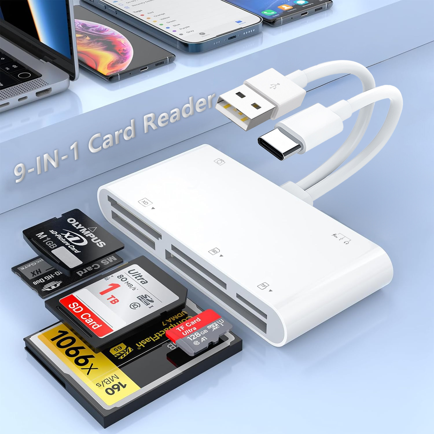 Lector de Tarjetas Compatible con Apple, Android, Huawei, Tarjeta SD, Teléfono Móvil, OTG Todo en Uno, Tarjeta de Memoria Cuatro en Uno TIPO-C USB