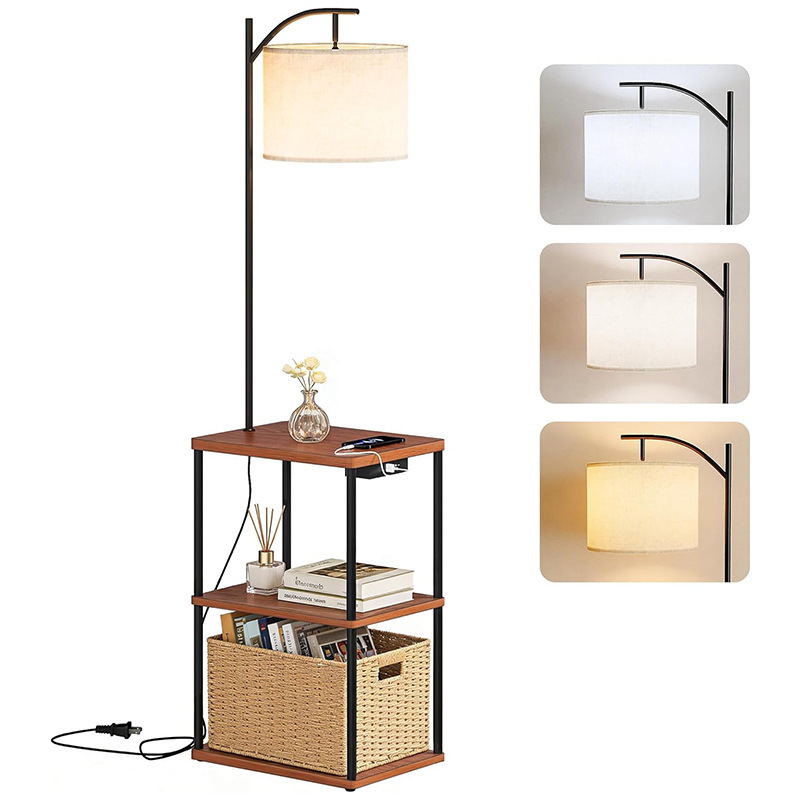 Floor Lamp with Table, Coffee Table with Charging Station, Modern Shelf Side Table, Floor Lamp, Cross-Border Best-Selling Table Lamp