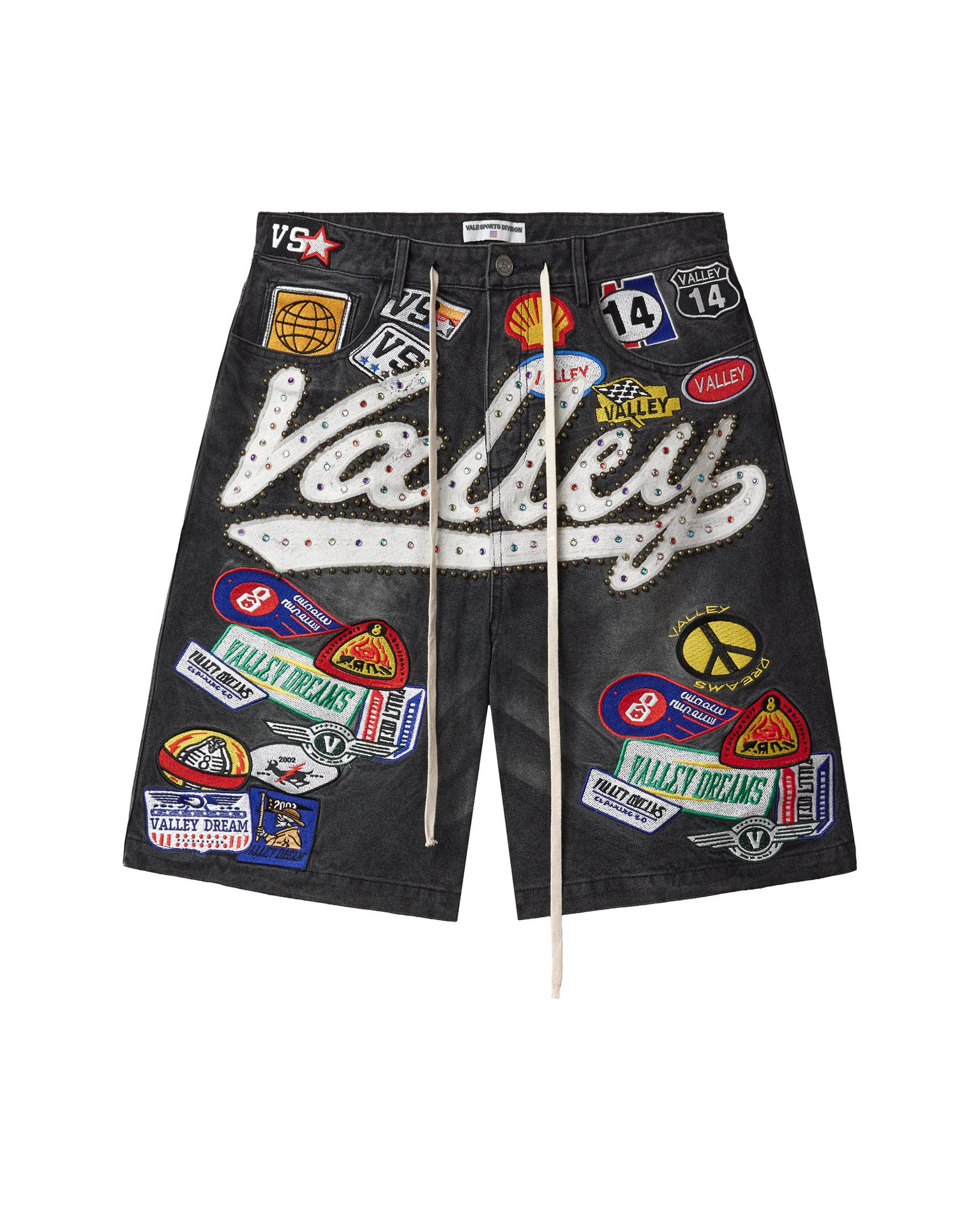 Vale Sports Division Valley Denim Shorts Patchwork Studded Black