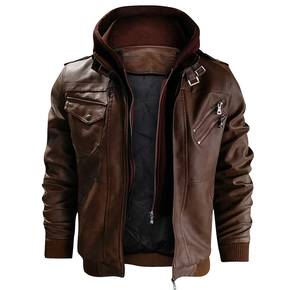 Men's Leather Jacket Slim Fit Zip Up Motorcycle Coat For Winter_voghion.com
