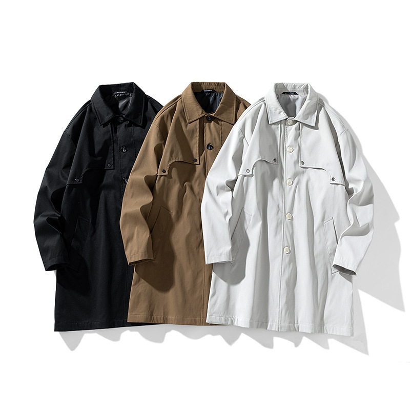 2025 남성용 중간 길이 발켄 라펠 윈드브레이커 리벳 장식 코트 도매