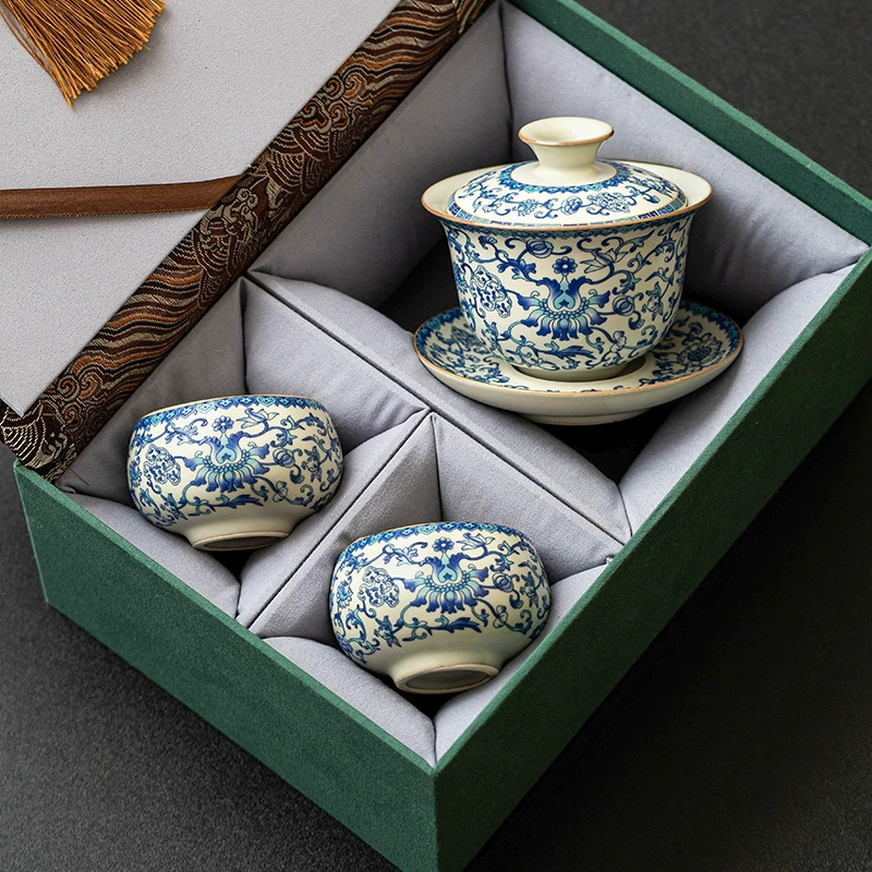 Tea set, blue and white gift box, tea cup, Birthday gift
