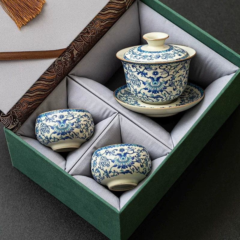 Tea set, blue and white gift box, tea cup, Birthday gift