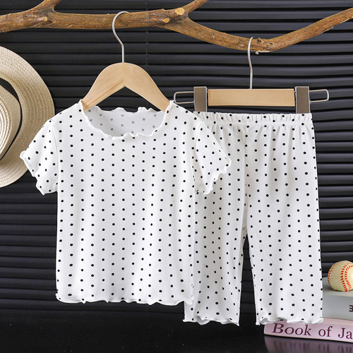Summer Girls' Outer Short Sleeve Polka Dot Set Baby Summer Outfit Two-Piece Stylish Korean Version Air Conditioning Clothes New Home