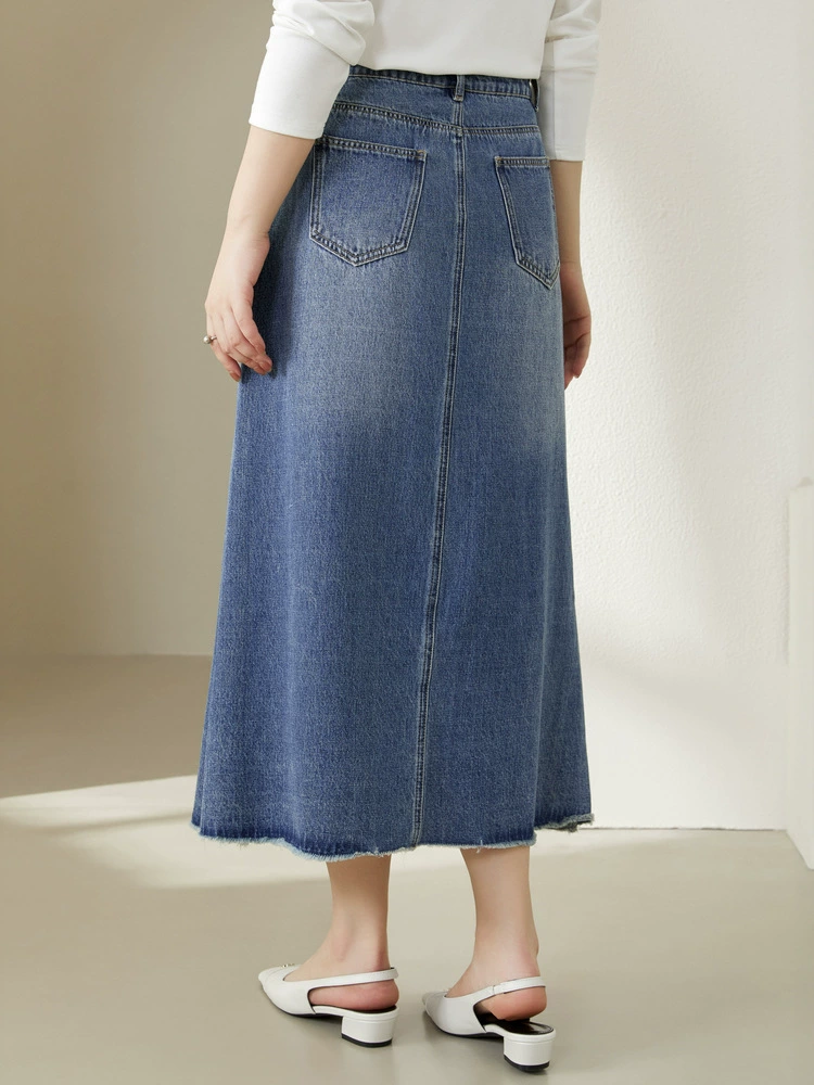 纤莉秀 Retro autumn denim skirt, plus size, fitted