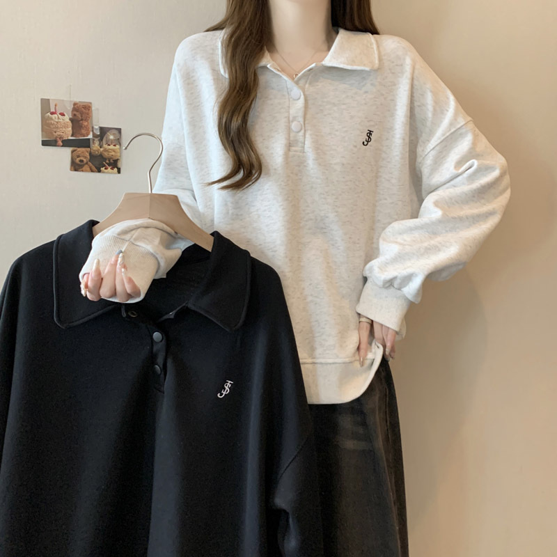 Cross-border European and American style polo-neck embroidered sweatshirt for women, spring/autumn thin new loose-fit versatile Korean-style jacket Cross-border European and American style polo-neck embroidered sweatshirt for women, spring/autumn thin new loose-fit versatile Korean-style jacket