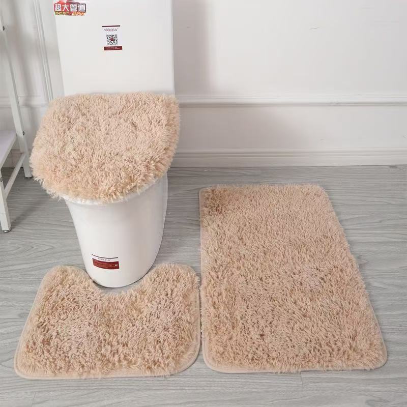 Grenzüberschreitendes Dropshipping: Dreiteiliges Set aus Seidenwolle-Toilettenteppich, rutschfest, für Bad, Küche und Eingangsbereich, wasserabsorbierend_voghion.com