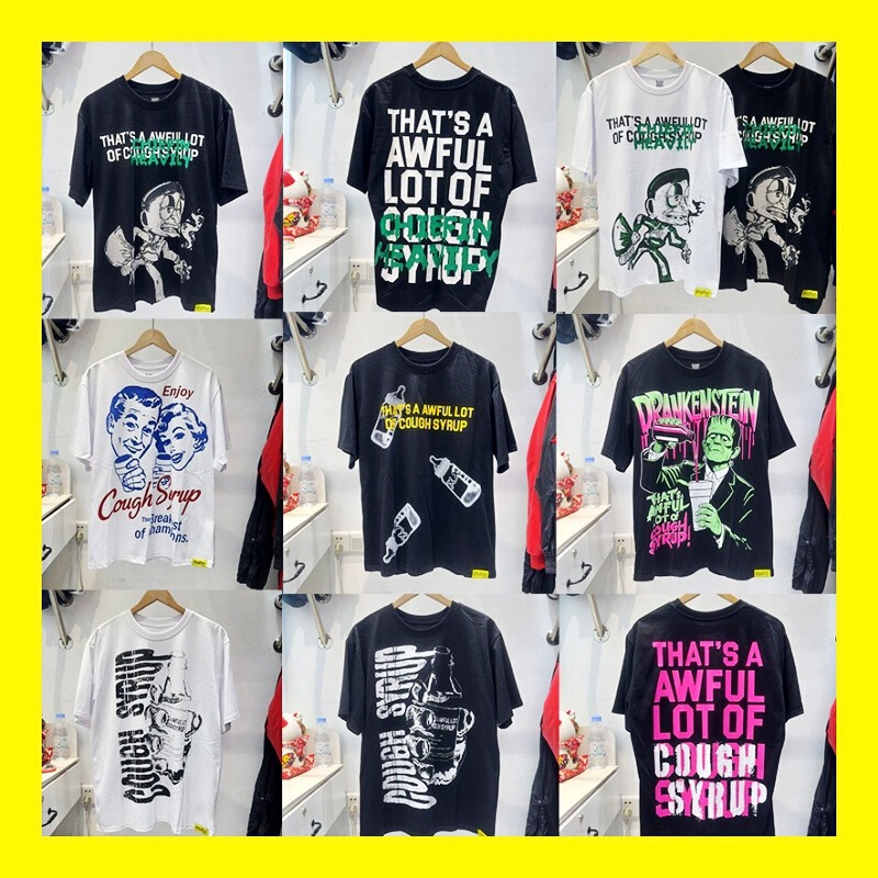 Cross-Border High-Quality European and American Short-Sleeved T-Shirt That's a Awful Lot of Cough Syrup Pure Cotton T-Shirt