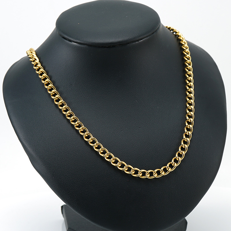 Hip-Hop Geometric Stainless Steel Gold Plated Bracelets Necklace