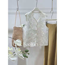 仙仙的2025夏季国风薄款叠穿外套 新中式蕾丝珠片刺绣欧根纱马甲