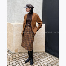 AC Sunshine百搭单品半身裙复古英伦格纹羊毛混纺高腰A字中裙8220