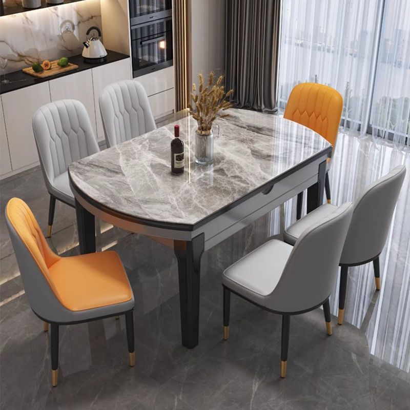 岩板餐桌椅组合家用吃饭桌子现代简约轻奢餐桌小户型伸缩伸缩圆桌