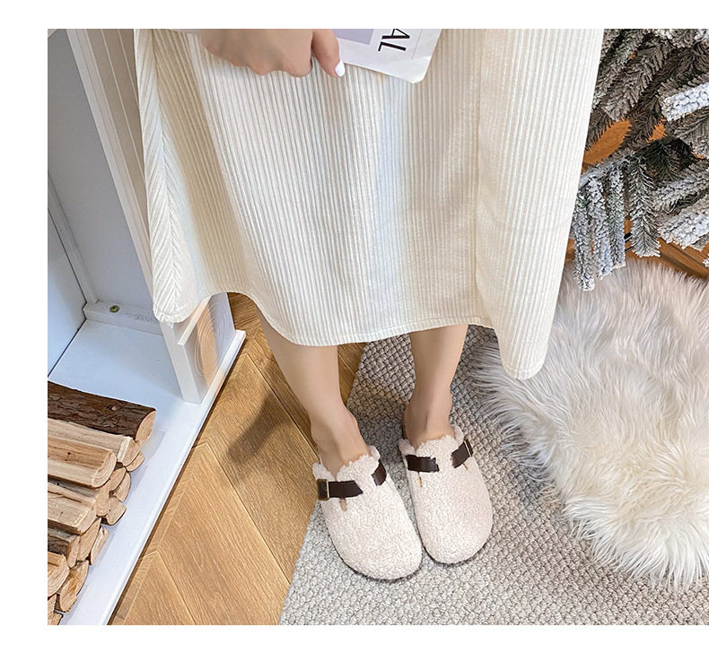 Dép nửa gót bít mũi lông xù kiểu Birkenstock cổ điển cho nữ, mũi tròn — Màu nâu, Màu trắng sữa, Màu đen chi tiết 25