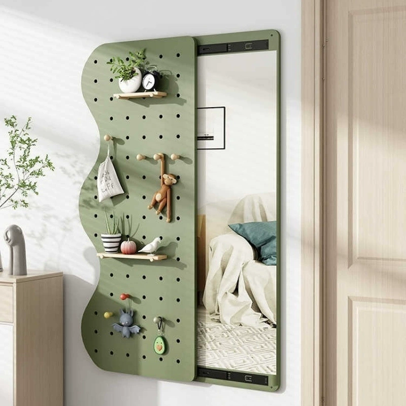 Зеркало для гардеробной с перфорированной доской, интегрированное невидимое закрывающееся зеркало для прихожей, настенное раздвижное зеркало в полный рост, настенное хранилище