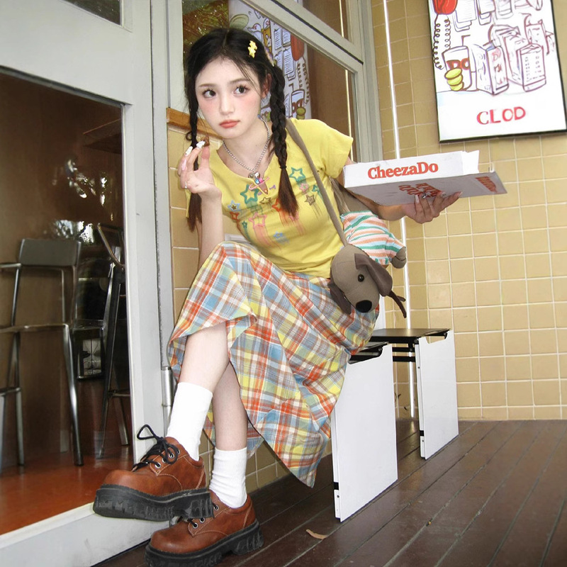 Summer Dopamine T-shirt Women's Summer Star Printed Shoulder Short-sleeved Design Sense Niche Short Top Ins