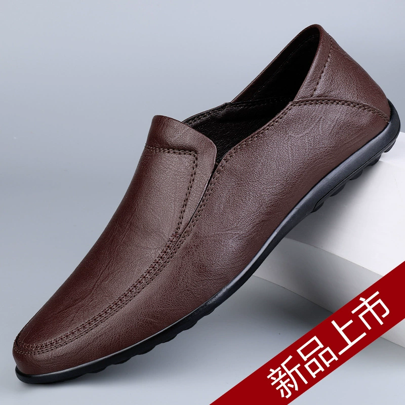 8260 мужская обувь в горох, кожаная обувь для вождения, весенне-летняя обувь без шнуровки с низким верхом и плоской воловьей кожей, повседневная обувь больших размеров