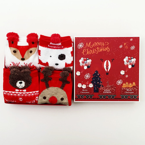 Winter and Spring New Arrival Socks, Red Christmas Socks, Christmas Gift Box Packaging, Cartoon Socks for Girls, Mid-Calf Cotton Socks, Dropshipping One Piece